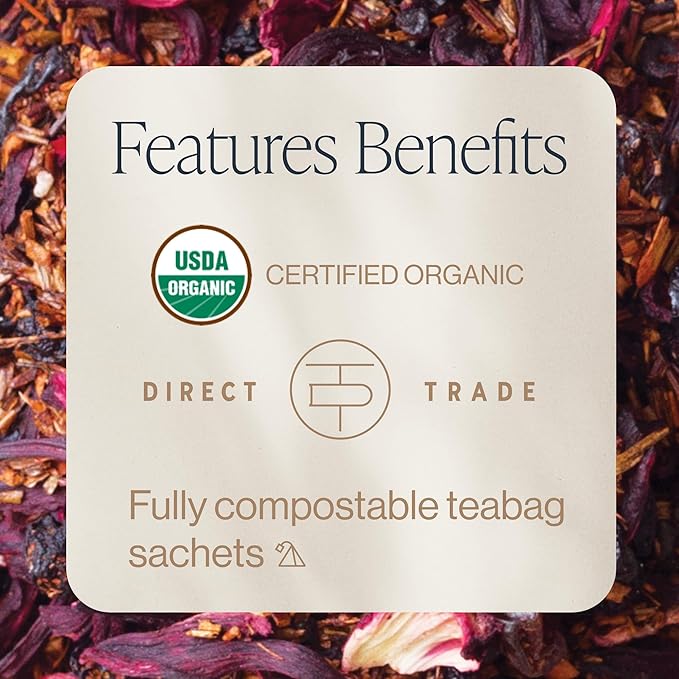 Rishi Tea Blueberry Hibiscus Herbal Tea - Organic, Caffeine Free Sachet Bags, Sweet & Tangy with Antioxidants, Enjoy Hot or Iced - 15 Count (Pack of 1)