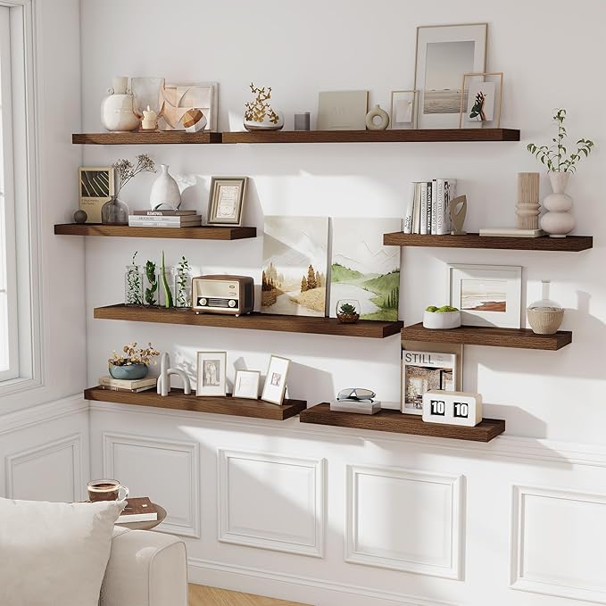 Fun Memories 36 Inch Floating Shelves, Wall Shelves Set of 2 for Bathroom/Living Room/Bedroom/Kitchen, Wall Mounted Floating Shelf for Home Decor with Invisible Brackets, Walnut