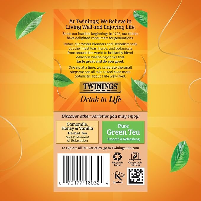 Twinings Pure Rooibos Red Herbal Tea Individually Wrapped Bags, 20 Count (Pack of 6), Sweet with Uplifting Aroma, Naturally Caffeine-Free, Enjoy Hot or Iced, 120 Teabags