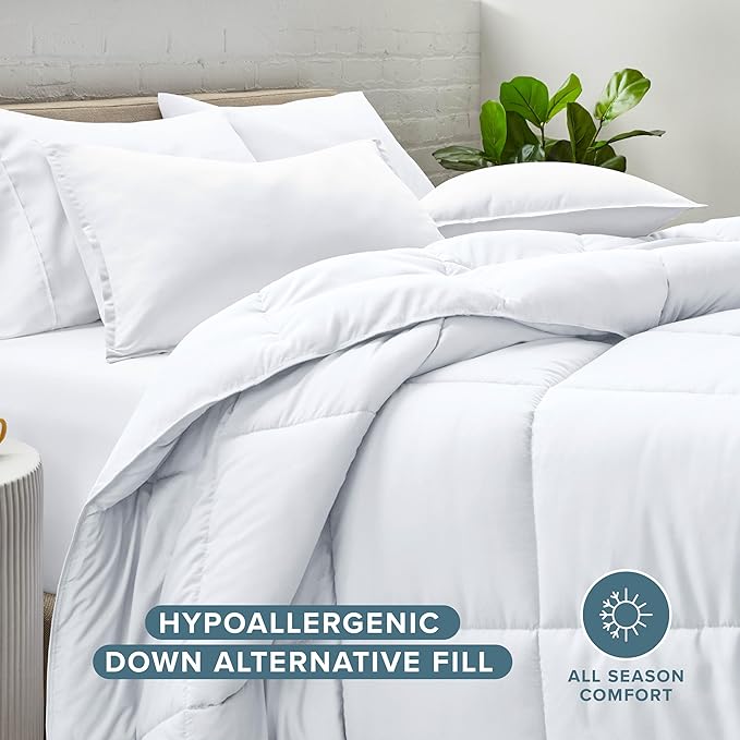Bare Home Comforter Set - Full Size - Ultra-Soft - Goose Down Alternative - Premium 1800 Series - All Season Warmth (Full, White)