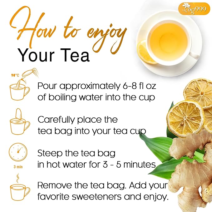 TOG999, Premium Lemon Ginger Tea Bags | 120 Tea Bags | Refreshing Herbal Blend with Bright Citrus & Warming Ginger | Naturally Caffeine-Free | 100% Plant-Based, Sustainably Sourced Herbal Tea