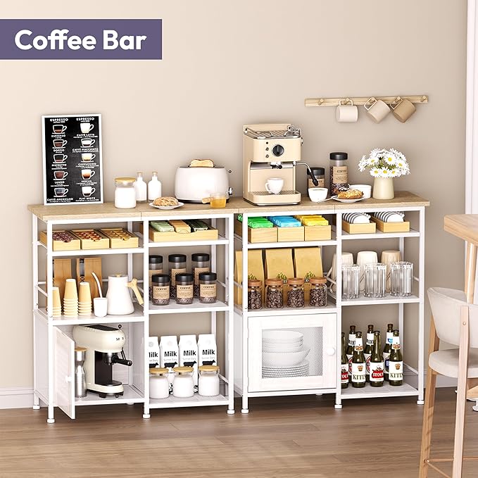 SWTYMIKI Coffee Bar Cabinet Station - Farmhouse Small Coffee Stand Station with Doors, Rustic Storage Organizer for Kitchen, Buffet Sideboard Cabinet Table for Home, Office, Corner, Bar, White