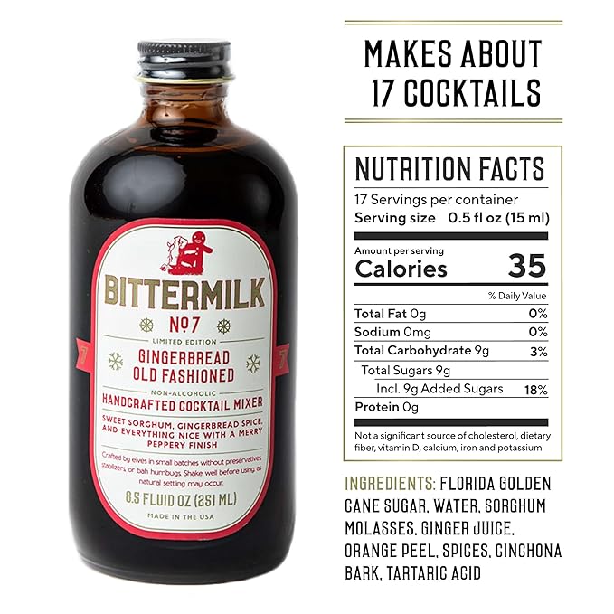 Bittermilk No.7 Gingerbread Old Fashioned Mix, All Natural Non Alcoholic Handcrafted Cocktail Mixer, More Complex than Bitters & Simple Syrup, 8.5oz