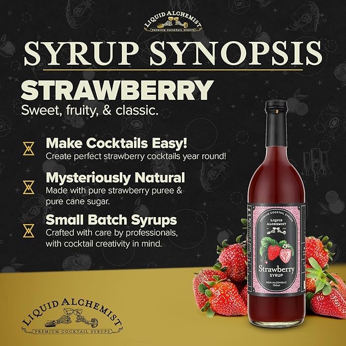 Liquid Alchemist Strawberry Syrup for Drinks - Real Ingredients Make our Strawberry Puree for Drinks a Perfect Margarita Mix - Our Flavored Syrup is Gluten & Dairy Free (25.4 oz)