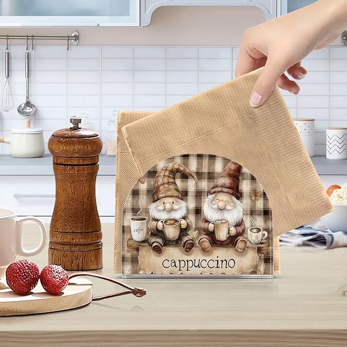 Gnomes Coffee Napkin Holder for Tables, Kitchen Acrylic Paper Napkin Holders Freestanding Tissue Dispenser Paper for Indoor Outdoor Decor