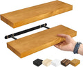 Sorbus Wood Floating Shelves for Wall - 16” Solid Wall Shelves for Bathroom, Bedroom & Living Room - Set of 2 Maple Wood Wall Mounted Shelves - Durable Solid Pine