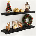 40 Inch Floating Shelves for Wall, 9.3 Inch Deep Shelves for Books & Decor, Wall-Mounted Floating Shelf 40 Inch Long Set of 2, Rustic Wooden Shelf for Living Room, Bedroom, Kitchen, Black