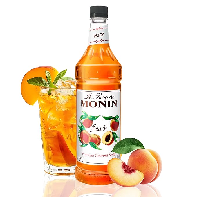Monin - Peach Syrup, Fresh and Juicy Flavors, Great for Iced Teas, Lemonades, and Sodas, Non-GMO, Gluten-Free (1 Liter)