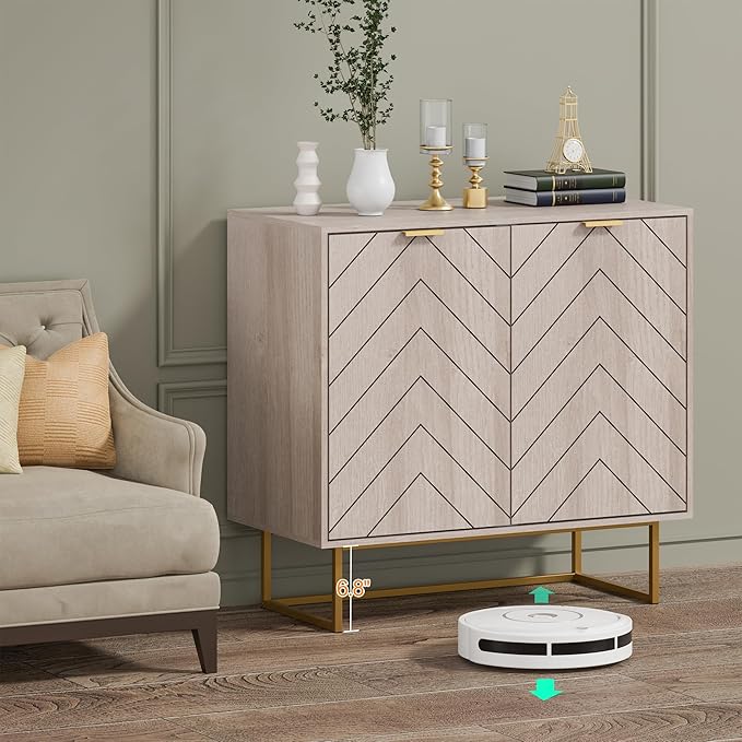 Scurrty 31.5" Natural Sideboard Buffet Cabinet, Cabinet with Doors & Adjustable Shelf for Living Room & Kitchen, Log Color