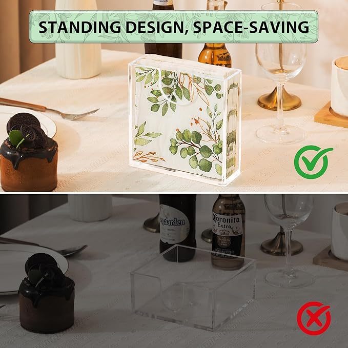 Clear Acrylic Napkin Holder for Table, Elegant Non-Slip Guest Towel Tray for Bathroom, Waterproof Vertical Tissue Dispenser for Kitchen, Dining, Bar, Office