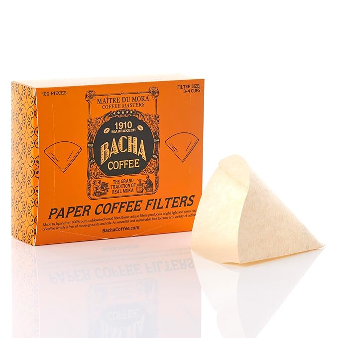 Bacha Coffee | Yellow Leopard Fine Blended Coffee, Autograph Collection, 100% Arabica Specialty Coffee, Ground Beans, Medium Roast, 250g & Bacha Coffee | 100% Natural Wood Fibre Paper Filters, Large