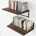 Deep Wall Shelves 16"W x 12"D Engineered Wood Floating Shelves for Wall, Sturdy Metal Bracket Bookshelves Home Decor Storage for Living Room Bedroom Bathroom Kitchen, Set of 2, Walnut Finish