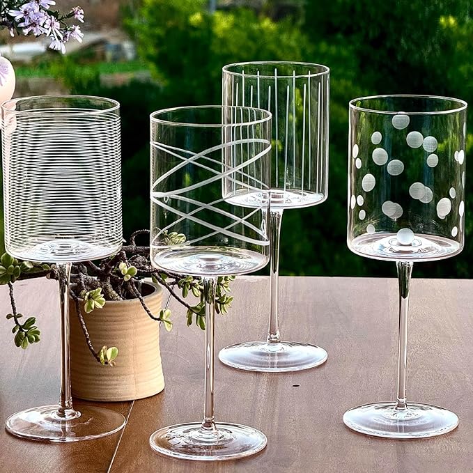 Wine Glasses Set of 4-16oz Cylindrical Red White Wine Glass, Made from Lead-Free Premium Crystal, Great Gift for Wedding, Anniversary, Christmas, Birthday, 9’’ Tall, etched