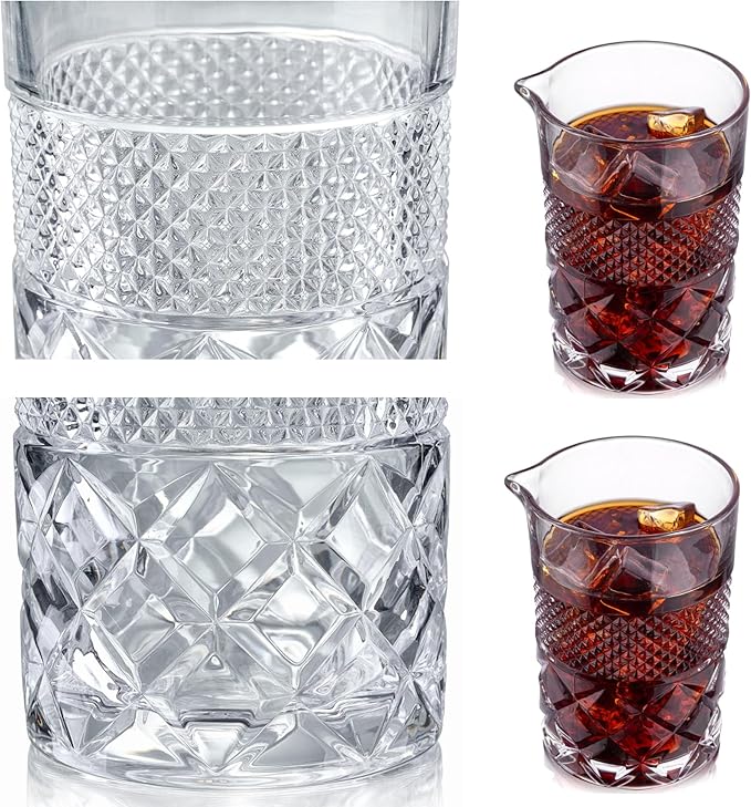 4-pack Cocktail Mixing Glass - 21oz Lead-Free Hand Blown Barware with Professional Bartender Kit - for Martini, Manhattan, Old Fashioned - Premium Home Bar Gift for Wedding Anniversary Birthday