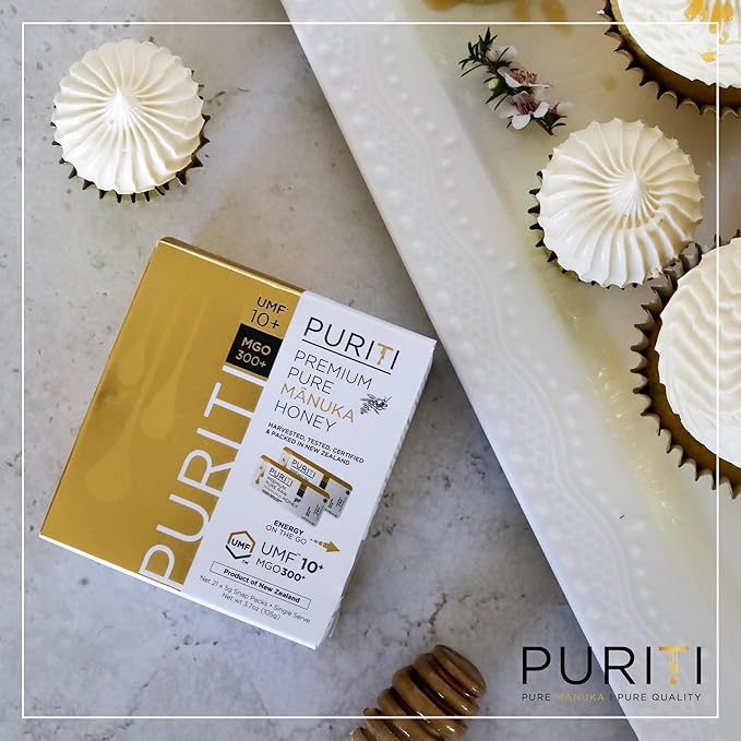 PURITI Genuine Raw Manuka Honey Snaps On The Go - UMF 10+ (MGO300+) 21 x 0.18oz Individual Snap Packets, Single Serve Honey Sticks for Tea, Travel & Snacks, Certified, Authentic Made in New Zealand