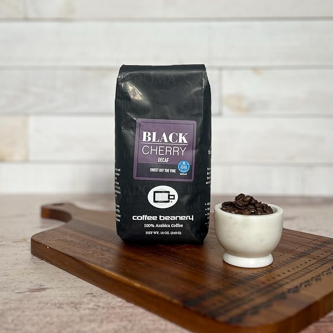 Coffee Beanery Black Cherry Flavored Coffee Swiss Water Process Decaf - 100% Specialty Arabica Coffee - 12oz bag (Whole Bean)
