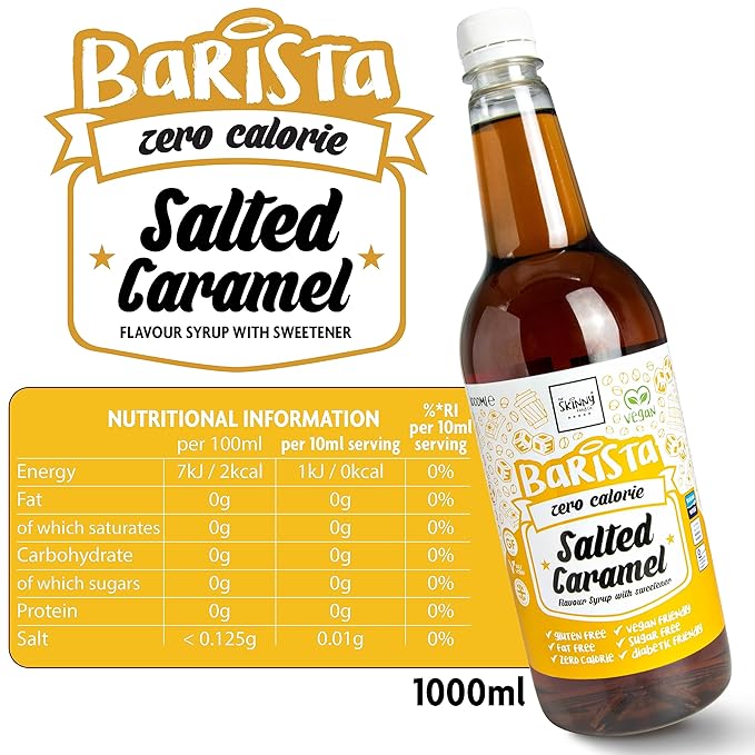 Skinny Food Co Salted Caramel Syrup Zero Calorie 35 Fl Oz - Sugar Free Coffee Syrups For Tea, Hot Chocolate, Fruit, Baking, Protein Drinks - Vegan-Friendly, Gluten-Free & Fat-Free - Syrups For Coffee Drinks