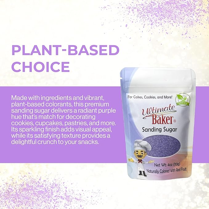 Ultimate Baker - Sanding Sugar, Purple - Vibrant, Naturally Colored Baking & Decorating Sugar, Perfect for Sprinkling on Cakes, Desserts & Confections, Medium Crystal - 4oz