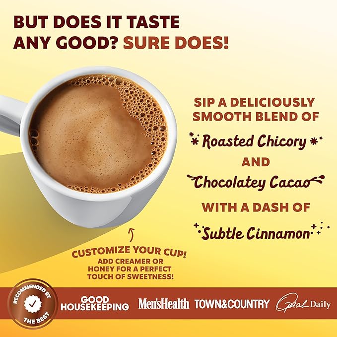 Joey Mushroom Coffee Alternative with Cacao Dandelion Root, and Chicory, Instant Mushroom Coffee Substitute with Superfoods, Vegan Gluten-Free Energy Drink for Focus and Calm, 18 Servings