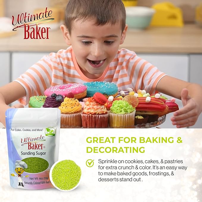 Ultimate Baker - Sanding Sugar, Green - Vibrant, Naturally Colored Baking & Decorating Sugar, Perfect for Sprinkling on Cakes, Desserts & Confections, Medium Crystal - 4oz