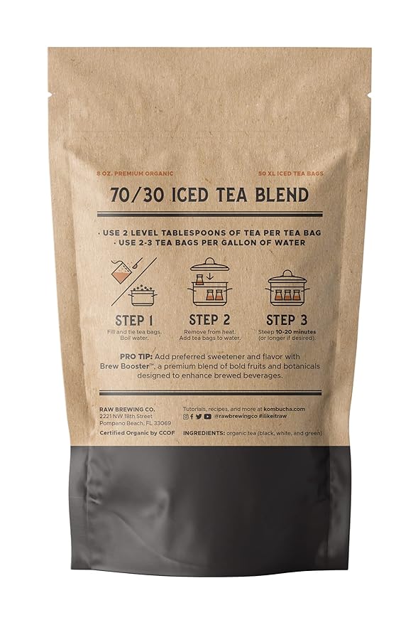 The Southern Standard - Premium Organic Iced Tea Bags - 70/30 Blend (70% Black, 30% Green and White), 50 XL Bags (1/2 Pound. Makes 25 Gallons.)