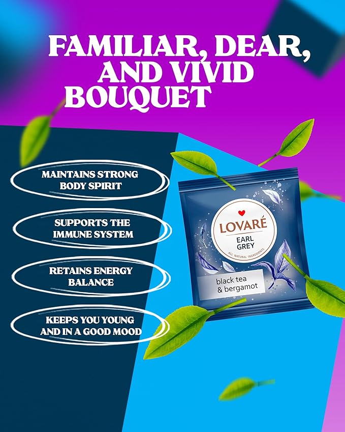 LOVARE Earl Grey Tea Bags 48 g - Made in Ukraine – Black Tea and Bergamot - Tea Bags - Gift Box for Tea Lovers (24 x 2 g)