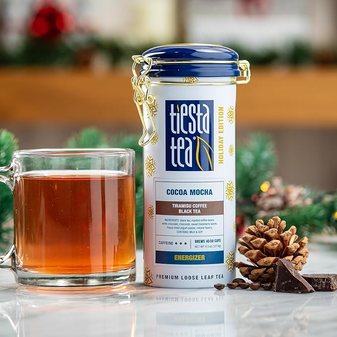 Tiesta Tea - Holiday Loose Leaf Tea Gift Set, High to Non-Caffeinated Holiday Blends, 3 Tins of Hot & Iced Brews Variety Pack, Fireside Spice, Peppermint Cocoa & Cocoa Mocha