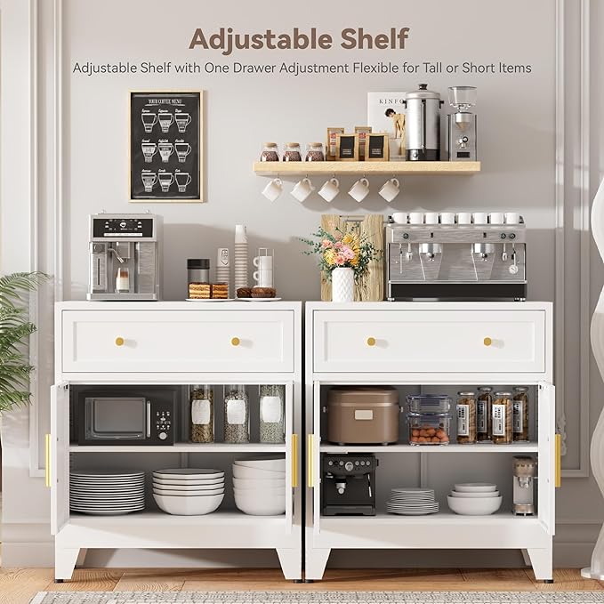 Kitchen Storage Cabinet with Drawers and Doors,Farmhouse Pantry Cabinet with Adjustable Shelves,Floor Sideboard and Buffet Server for Living Room,Dining Room,Bathroom,White