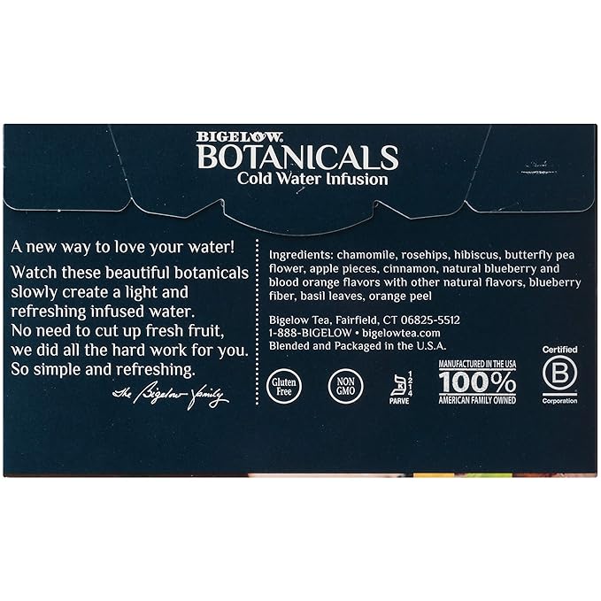 Bigelow Botanicals Cold Water Infusion Blueberry Citrus Basil Tea Bags 18 Count Box (Pack of 1), Herbal Infusion, Caffeine Free, 18 Tea Bags Total