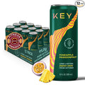 KEY Ketone Drink - Ketones for Energy & Focus, Sugar Free & Low Caffeine from Green Tea with L-Theanine, No Crash or Jitters, All Natural, Lightly Carbonated, Pineapple Passionfruit (Pack of 12)
