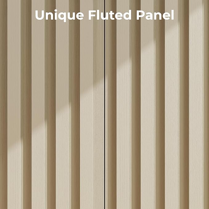 Fluted Cabinet with Storage, Buffet Cabinet Sideborad with 2 Doors, Beige Buffet Storage Accent Cabinets with Adjustable Shelves for Living Room, Entry, Hallway, Kitchen
