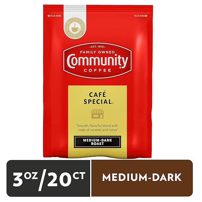 Community Coffee Café Special, Medium Dark Roast Pre-Measured Coffee Pack, 3.0 Ounce Each (Box of 20)