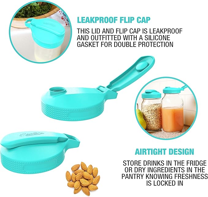 Masontops Multi Top - 2PK - Small Mouth Mason Jar Lids with Pour Spout and Flip Cap – Sip, Pour, Store & More- Jar Not Included