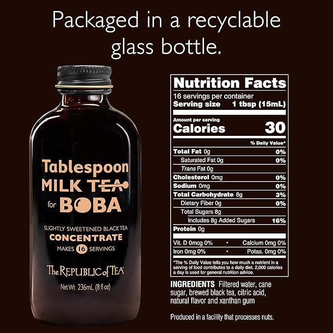 The Republic of Tea – Tablespoon Milk Tea for Boba Concentrate, Black Tea, 16 Servings