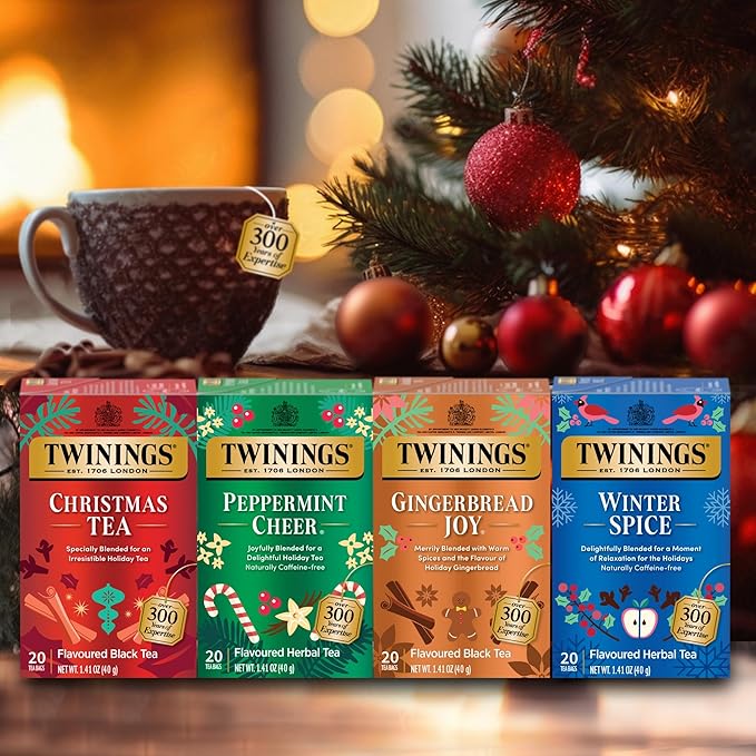 Twinings Gingerbread Joy Black Tea Individually Wrapped Bags, 20 Count (Pack of 3), Ginger & Cinnamon, Caffeinated, Enjoy Hot or Iced | Packaging May Vary