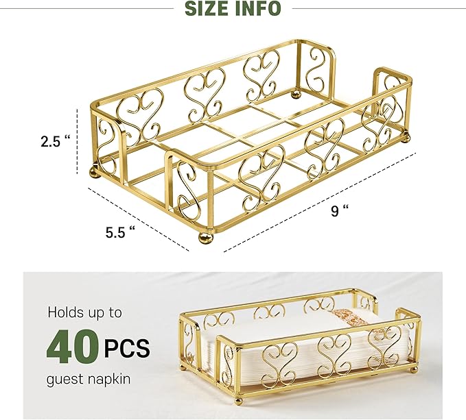 Gold Guest Towel Holder Tray for Bathroom – Napkin Organizer for Disposable Hand Paper Towels, Vanity Countertop Napkin Holder, Modern Bathroom Accessory for Guest Use and Decor