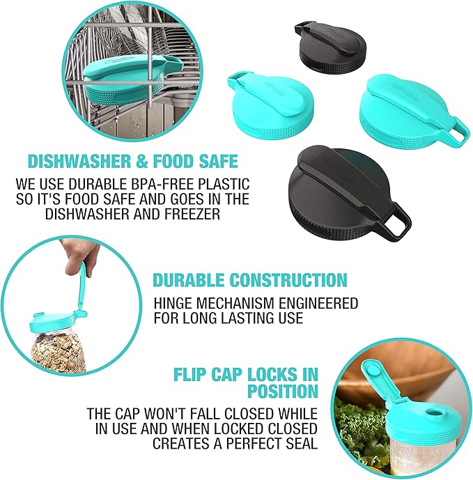Masontops Multi Top - 2PK - Small Mouth Mason Jar Lids with Pour Spout and Flip Cap – Sip, Pour, Store & More- Jar Not Included