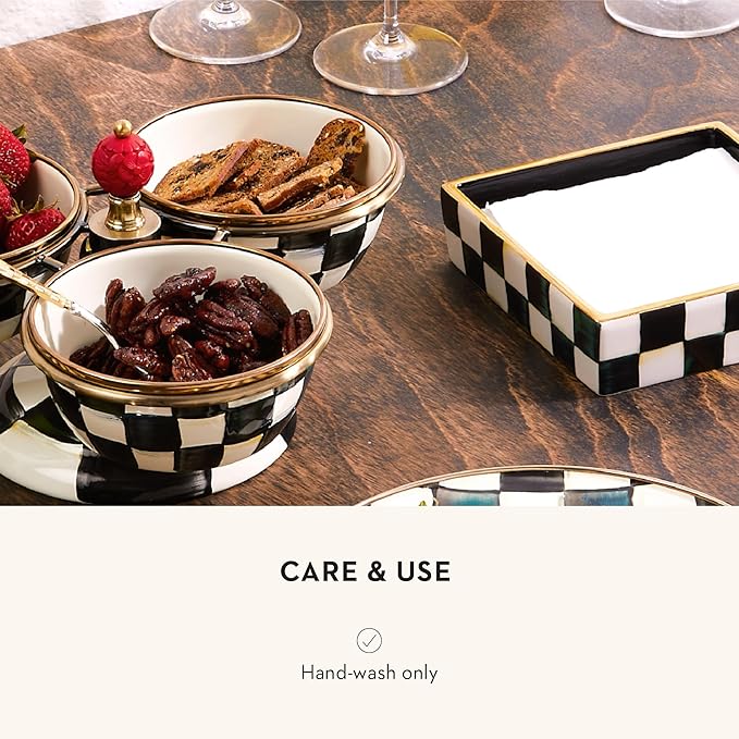 MACKENZIE-CHILDS Ceramic Cocktail-Napkin Holder, Kitchen Napkin Holder for Table and Countertop, Black-and-White Courtly Check