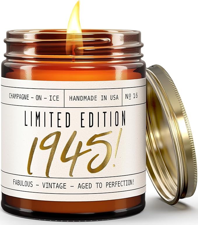 80th Birthday Gifts for Women - 'Limited Edition 1945' Soy, w/Champagne on Ice I 1945 Birthday Gifts for Women I 80 Birthday Gifts for Women I 16oz Reusable Jar, 50Hr Burn, Made in USA
