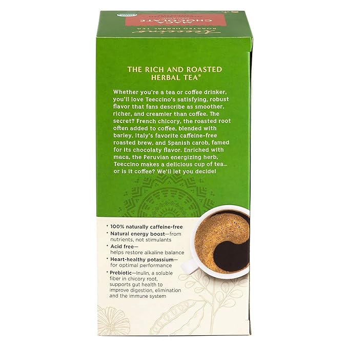 Teeccino Maca Chocolaté Herbal Tea - Adaptogenic Peruvian Maca, Cacao, Chicory, Prebiotic, Caffeine Free, Acid Free, Coffee Alternative, 25 Tea Bags (25 Count (3 Pack))