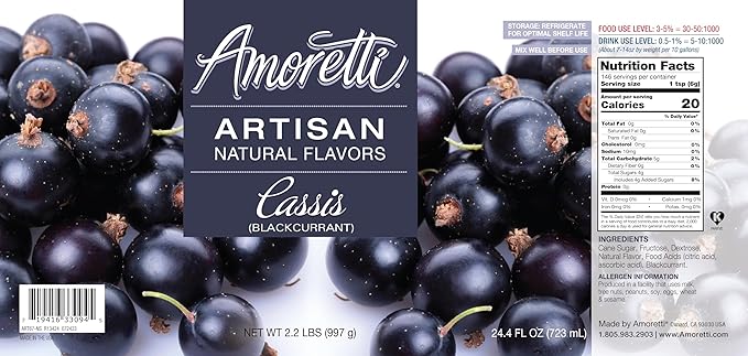 Amoretti - Natural Cassis (Blackcurrant) Artisan Flavor Paste, 2.2 lbs, Perfect For Ice Cream, Beverages, Cakes, and more, Preservative Free, Vegan, Gluten Free, No Artificial Sweeteners, Concentrated
