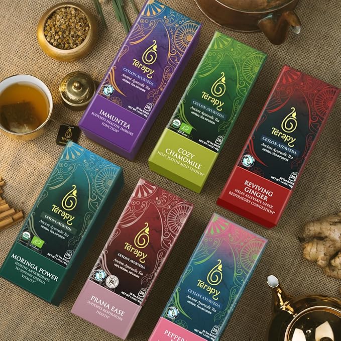 Térapy Ceylon Youthful Glow Herbal Tea Bags | Helps Maintain Healthy Skin and Hair | 100% Natural Blue Butterfly Peas, Licorice Root, Green Tea & More | Individually Wrapped Organic Tea Bags |18 Count