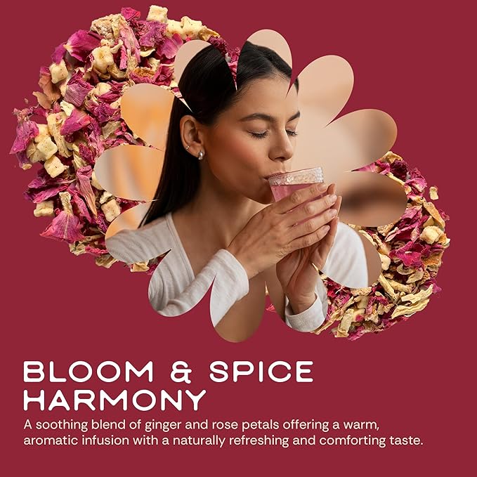 Tea Facto Goddess Glow* Ginger Tea Bags with Dried Ginger Roots, Tangerine Peels, Rose Petals, Dried Apples - Natural Fiber, Zero Added Sugar, Zero Caffeine - 10 Count