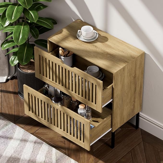 Storage Cabinet,55" Farmhouse Buffet Cabinet with Metal Base and Storage Cabinets,Sideboard Coffee Bar for Kitchen,Dining Room,Living Room,Oak