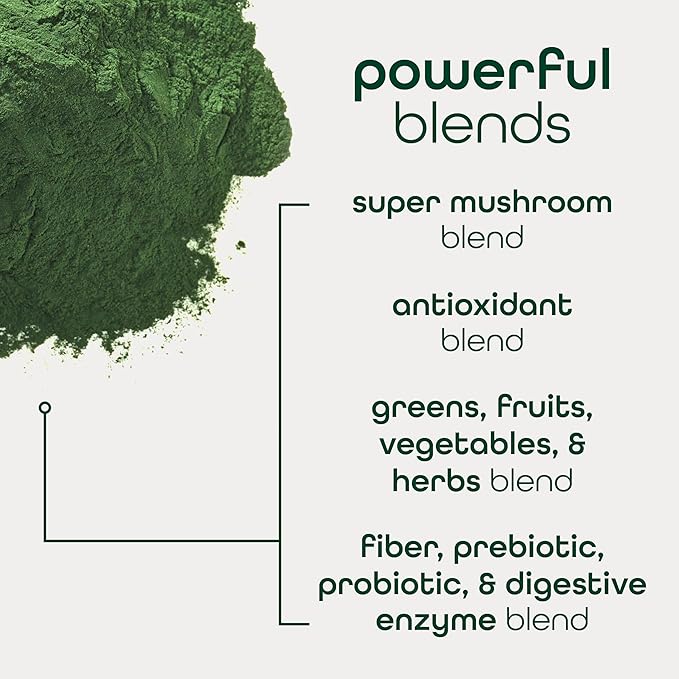 Zena Nutrition Organic Super Greens Powder, 70+ Superfoods, 0 Sugar, 3G Fiber, Spirulina, Chlorella, Mushrooms, Prebiotics/Probiotics, Digestive Enzymes for Gut Health, Mango, 30 Servings