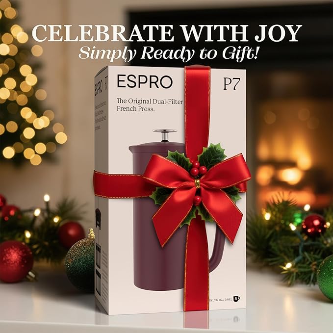 ESPRO P7 French Press Stainless Steel 304 – Patented Double Walled Micro-Filter Insulated French Press Coffee Maker, Grit-Free Brew - Heat Resistant BPA Free - Cranberry (18oz)
