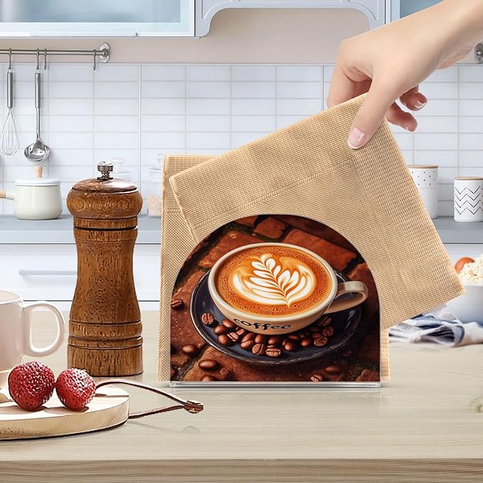 Cup Of Coffee Napkin Holder for Tables, Kitchen Acrylic Paper Napkin Holders Freestanding Tissue Dispenser Paper for Indoor Outdoor Decor