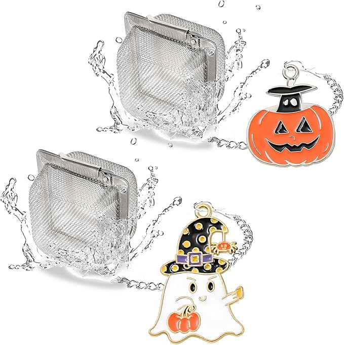 Cube Tea Infuser Set, 2 PCS TeaStrainers for Loose Tea, Halloween Theme Charm Pendant Tea Steeper, Tea Ball with Pumpkin & Ghost Pendant
