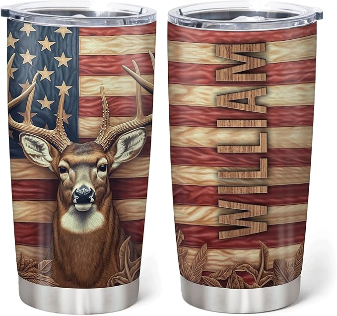 Hyturtle Personalized Hunting Gifts For Men - Deer Hunting Tumbler 20 Oz Travel Coffee Mug Stainless Steel - Fathers Day Gift For Dad, Him, Boy, Husband, Hunters On Birthday, Christmas