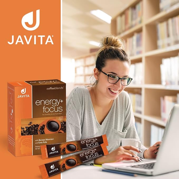 Energy + Focus Instant Coffee by Javita – Premium Arabica with Adaptogens – Clean Energy & Mental Clarity Support – Convenient Functional Coffee Medium Roast Coffee Mix (1 box/24 serv.)